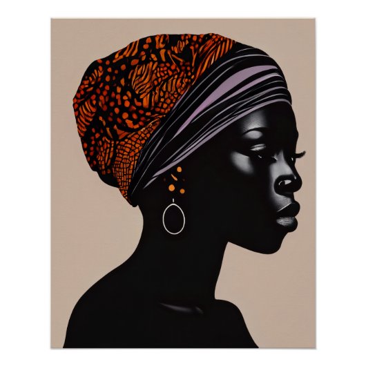 Black Silhouette African American Woman Head Wrap Perfect Poster (Voorkant)