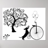 Black Silhouette Dachshund Bicycle Art Poster (Voorkant)