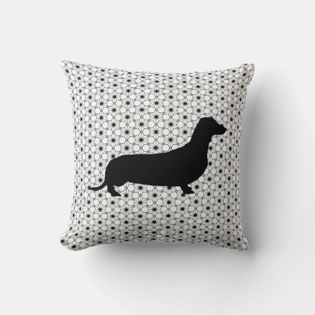 Black Silhouette Dachshund op zwart-wit Kussen (Voorkant)