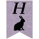 Black Silhouette Happy Birthday Rabbit op Paarse Vlaggetjes (Eerste vlag)