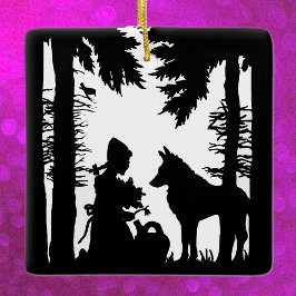Black Silhouette Little Red Riding Hood Wolf Bosse Keramisch Ornament