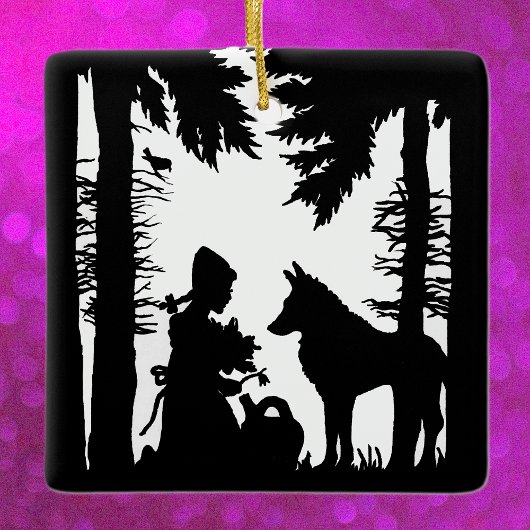 Black Silhouette Little Red Riding Hood Wolf Bosse Keramisch Ornament