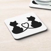 Black Silhouette of Two Cats in Love Drankjes Onderzetter (Linkerzijde)