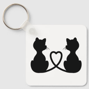 Black Silhouette of Two Cats in Love Sleutelhanger