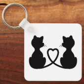 Black Silhouette of Two Cats in Love Sleutelhanger (Voorkant)
