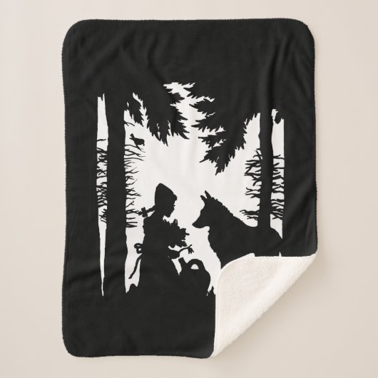 Black Silhouette over White Red Riding Hood Wolf Sherpa Deken (Voorkant)