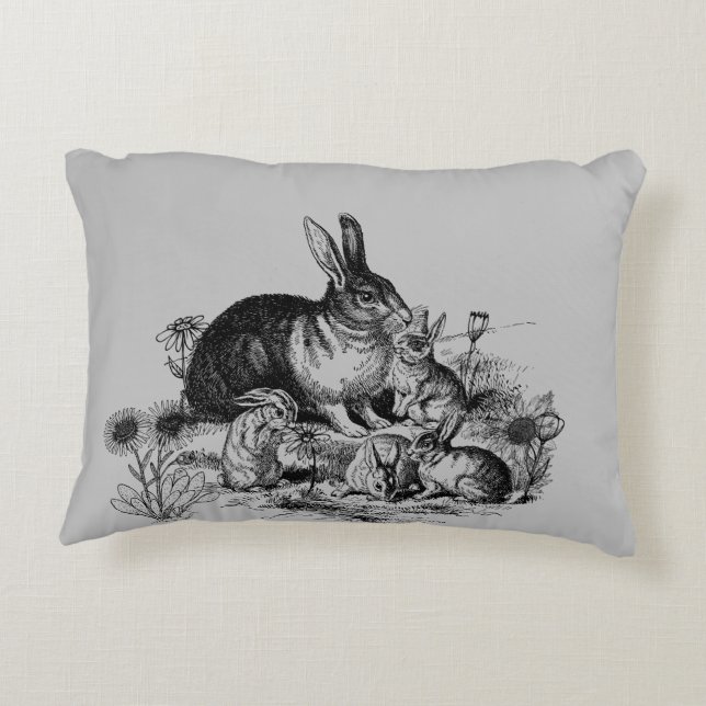 Black Silhouette Rabbit Family Accent Pillow Accent Kussen (Achterkant)