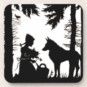 Black Silhouette Red Riding Hood Wolf Bossen Bier Onderzetter