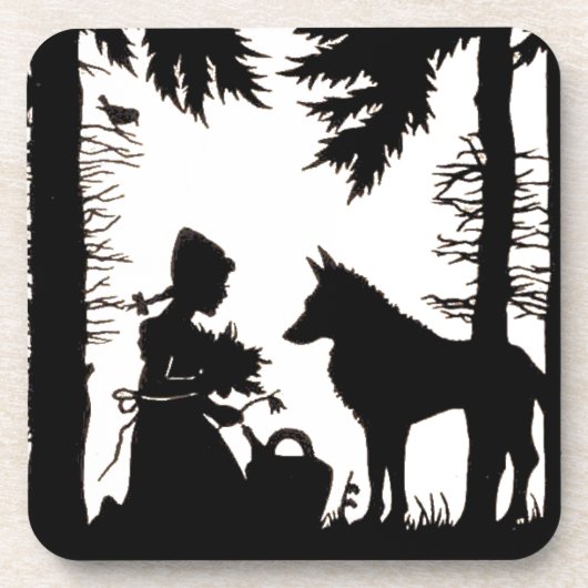 Black Silhouette Red Riding Hood Wolf Bossen Bier Onderzetter (Voorkant)