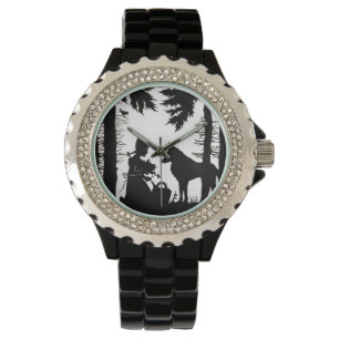 Black Silhouette Red Riding Hood Wolf Bossen Horloge