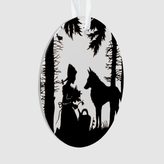 Black Silhouette Red Riding Hood Wolf Bossen Ornament (voorkant)