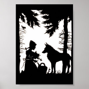 Black Silhouette Red Riding Hood Wolf Bossen Poster