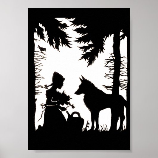 Black Silhouette Red Riding Hood Wolf Bossen Poster (Voorkant)