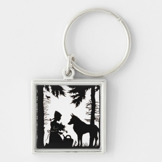 Black Silhouette Red Riding Hood Wolf Bossen Sleutelhanger (Voorkant)