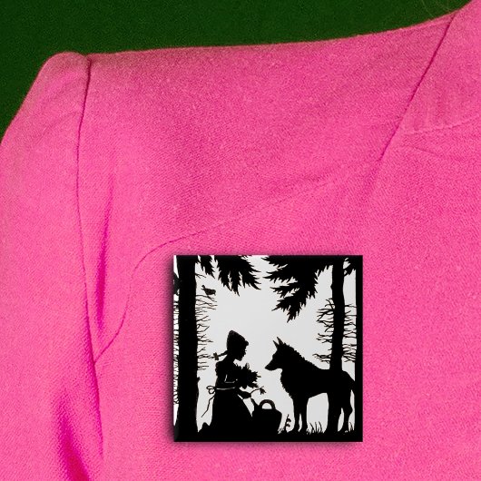 Black Silhouette Red Riding Hood Wolf Bossen Vierkante Button 5,1 Cm