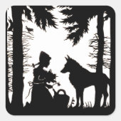 Black Silhouette Red Riding Hood Wolf Bossen Vierkante Sticker (Voorkant)