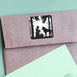 Black Silhouette Red Riding Hood Wolf Bossen Vierkante Sticker