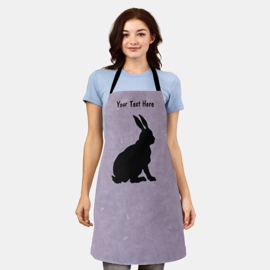 Black Silhouette Sitting Rabbit Tall Ears Paars Schort (Gedragen)