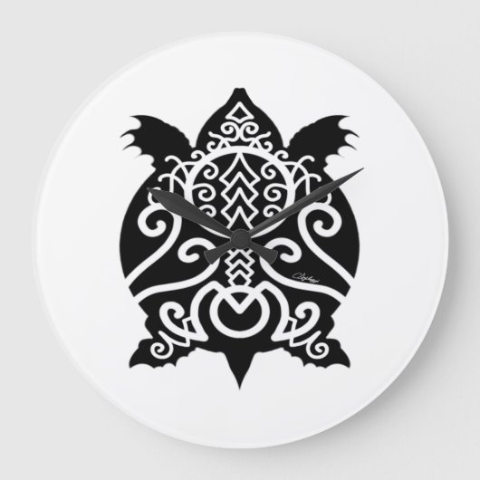 Black Silhouette Snapper Turtle Grote Klok (Voorkant)