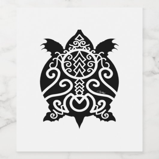 Black Silhouette Snapper Turtle Wijn Etiket (Enkel label)