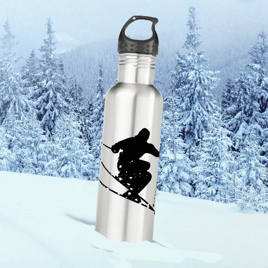 Black Silhouette Snow Skier Persoonlijk Waterfles