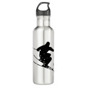 Black Silhouette Snow Skier Persoonlijk Waterfles (Voorkant)
