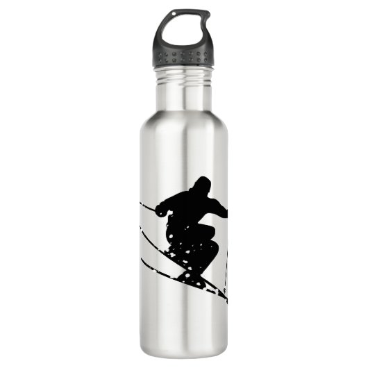 Black Silhouette Snow Skier Persoonlijk Waterfles (Voorkant)