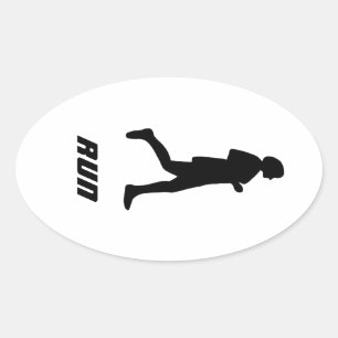 Black Silhouette Vrouw Runner Running Run Ovale Sticker