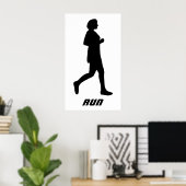 Black Silhouette Vrouw Runner Running Run Poster (Thuiskantoor)