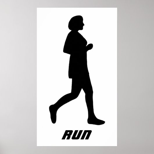 Black Silhouette Vrouw Runner Running Run Poster (Voorkant)
