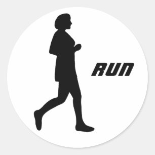Black Silhouette Vrouw Runner Running Run Ronde Sticker