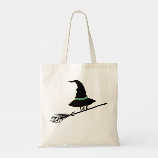 Black Silhouette Witch & Pumpkin Treats Tote Bag (Achterkant)
