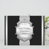 Black Silver 25th Wedding Jubileum Party Kaart (Staand voorkant)