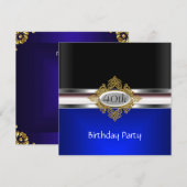 Black Silver 40th Birthday Party Black Royal Blue Kaart (Voorkant / Achterkant)