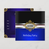 Black Silver 40th Birthday Party Black Royal Blue Kaart (Voorkant / Achterkant)