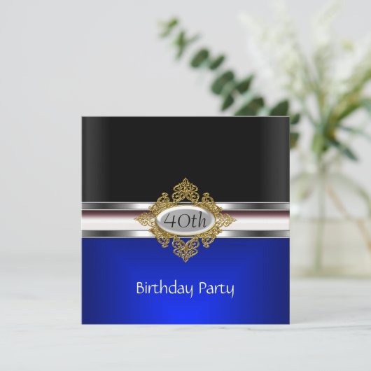 Black Silver 40th Birthday Party Black Royal Blue Kaart (Staand voorkant)