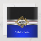 Black Silver 40th Birthday Party Black Royal Blue Kaart (Voorkant)