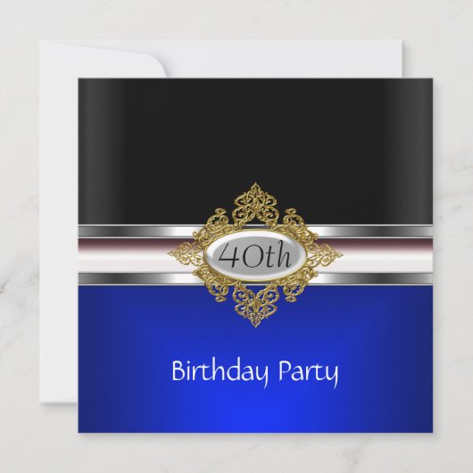 Black Silver 40th Birthday Party Black Royal Blue Kaart (Voorkant)