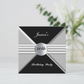 Black Silver 40th Birthday Party Invitation Kaart (Staand voorkant)