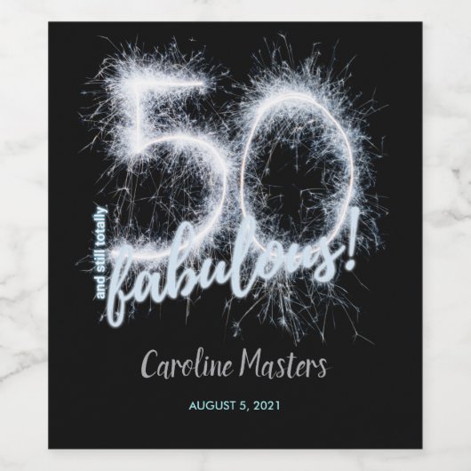 Black Silver 50 en nog steeds Fabulous 50th Birthd Wijn Etiket (Enkel label)