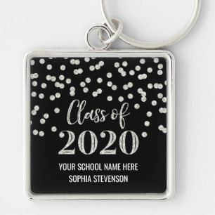 Black Silver Afstuderen Class of 2020 Confetti Sleutelhanger