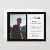 Black & Silver Afstuderen fotograaf Uitnodiging Briefkaart (Voorkant / Achterkant)