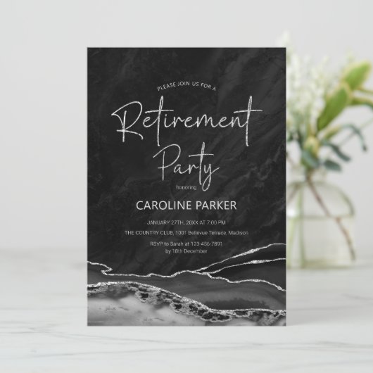 Black Silver Agaat Pensioen Partij Kaart (Staand voorkant)