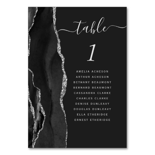 Black Silver Agate Dark Wedding Kaart (Voorkant)