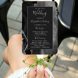 Black Silver Agate Dark Wedding Program Handwaaier