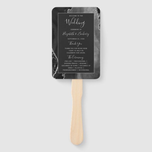 Black Silver Agate Dark Wedding Program Handwaaier (Voorkant)
