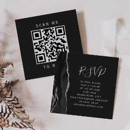 Black Silver Agate Dark Wedding QR Code RSVP Informatiekaartje
