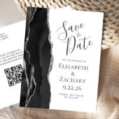 Black Silver Agate QR-code Save the Date Aankondigingskaart
