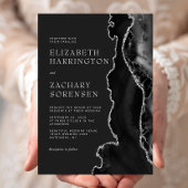 Black Silver Agate Wedding Kaart