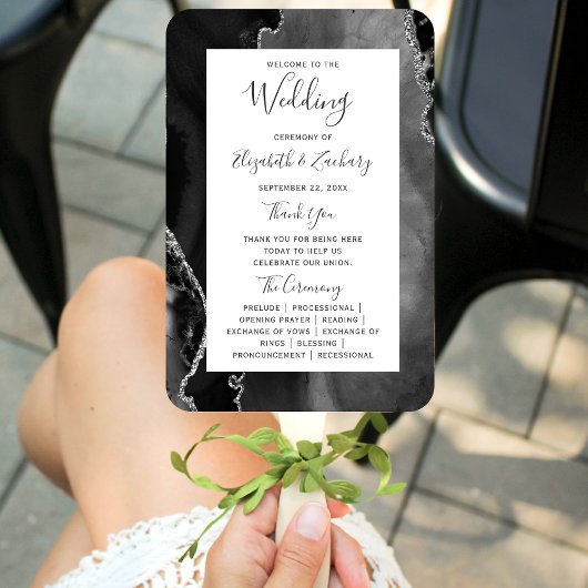 Black Silver Agate Wedding Program Handwaaier